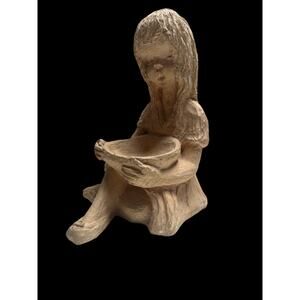 Vintage Girl sitting with Bowl Textured Figure Statue